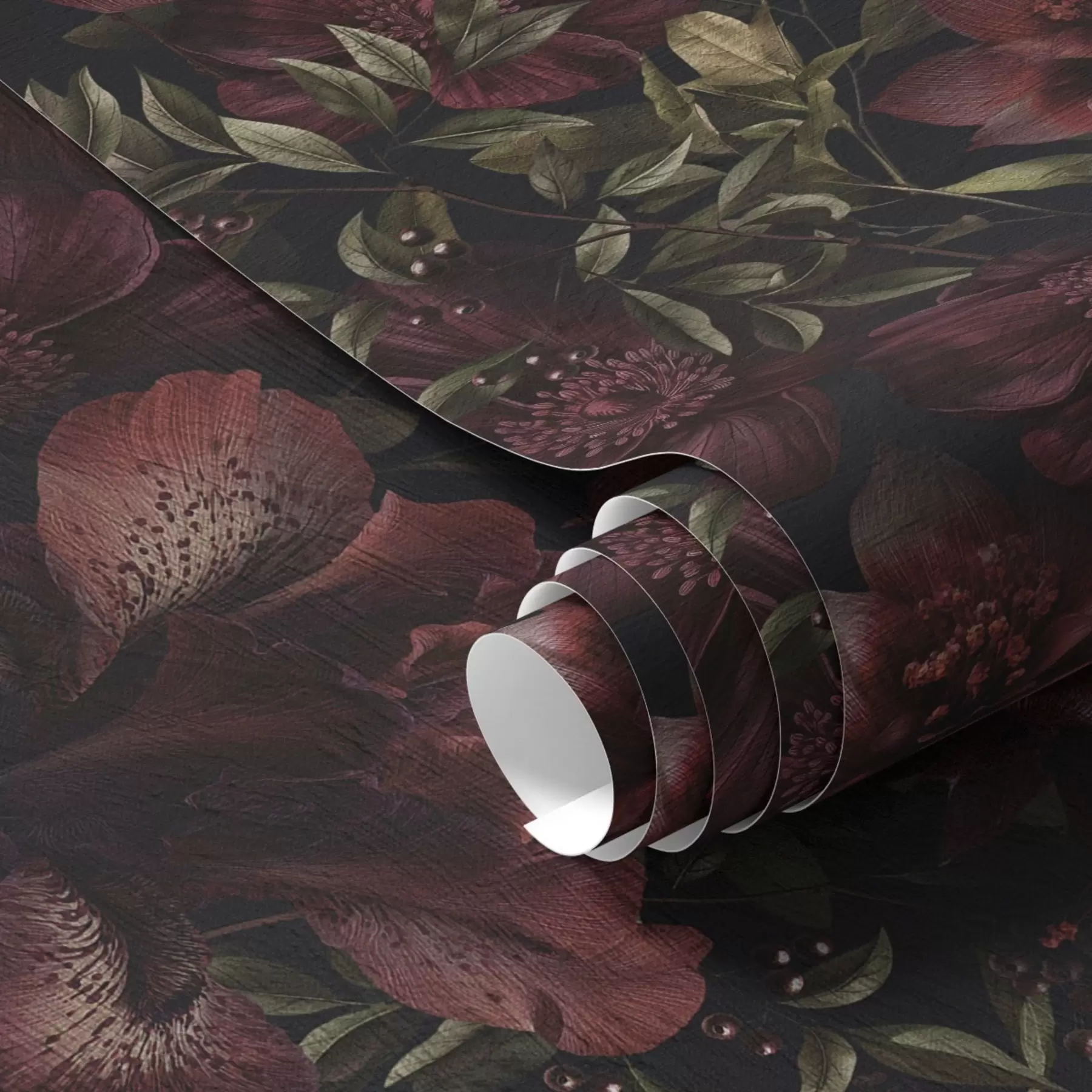 fototapet Flori bogate de culoare burgund pe un fundal întunecat a01032