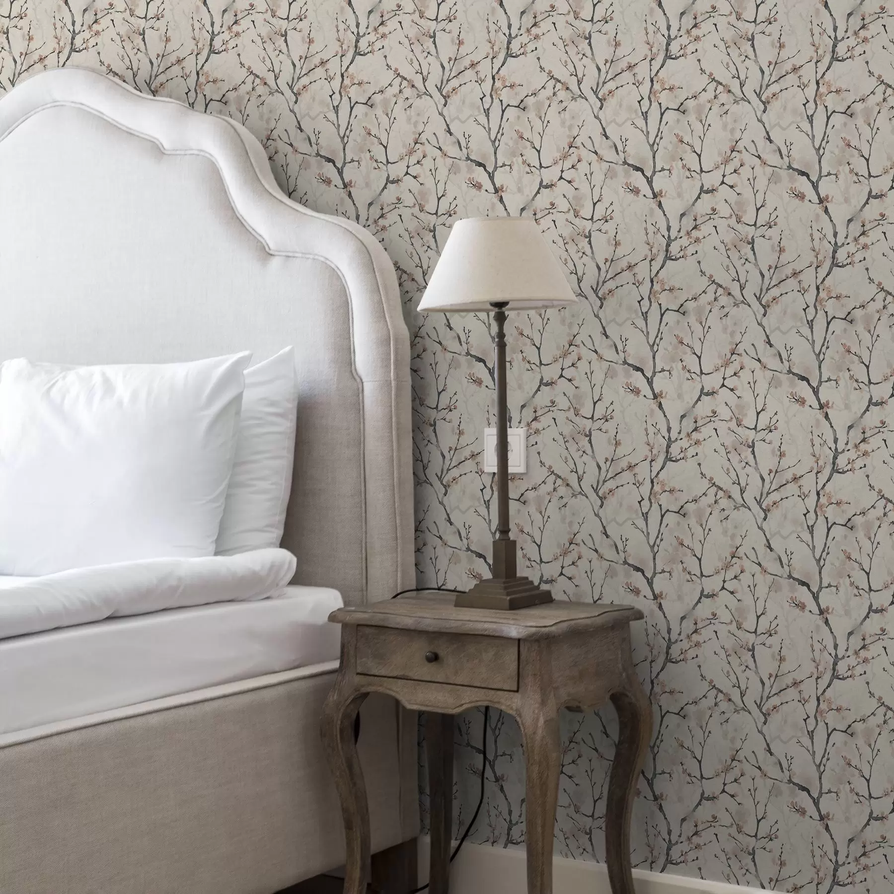 fototapet Ramuri de sakura pictate în acuarelă pe un fundal deschis a01033