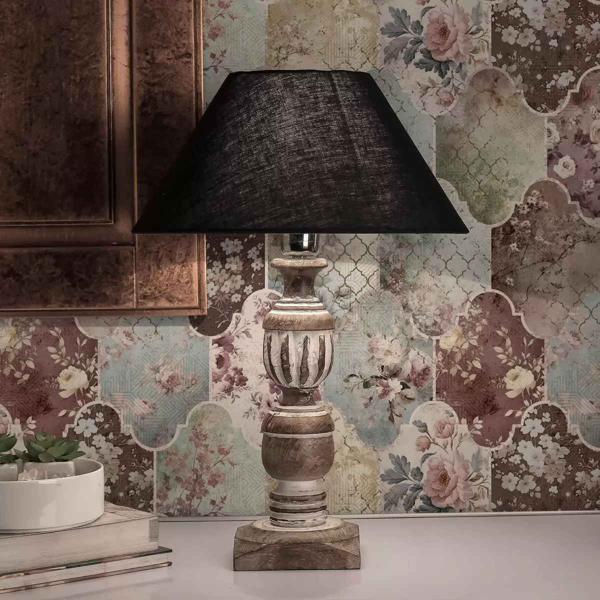 Wallpaper Mozaic din panouri florale și plăci cu modele uzate a01038