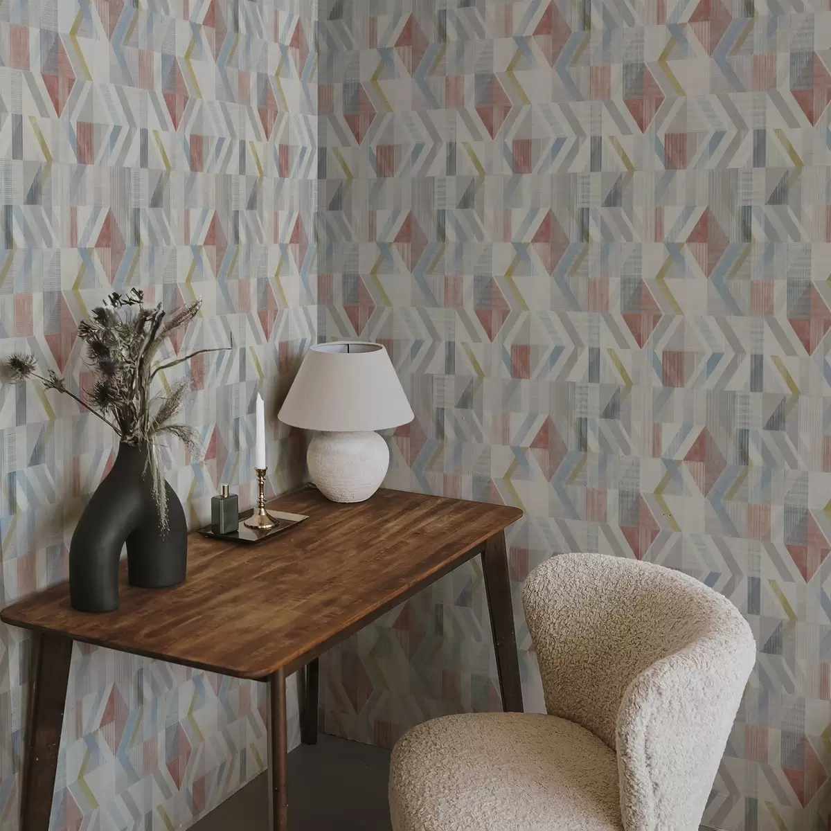 Wallpaper Săgeți geometrice în tonuri pastelate de roșu și albastru a01056