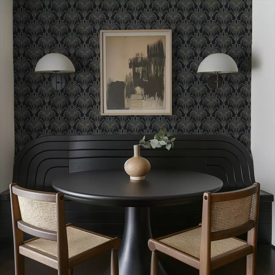 fototapet Ornament Art Deco în culori închise, cu plante stilizate a01065