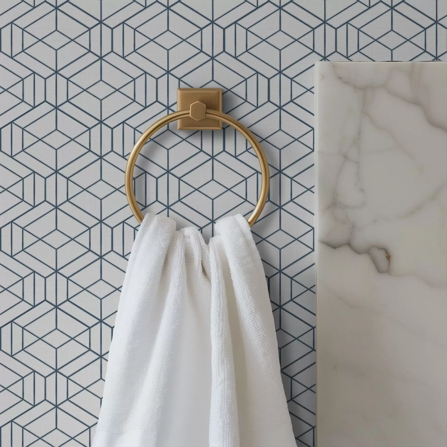 fototapet Fundal alb cu cuburi geometrice tridimensionale albastre a01067