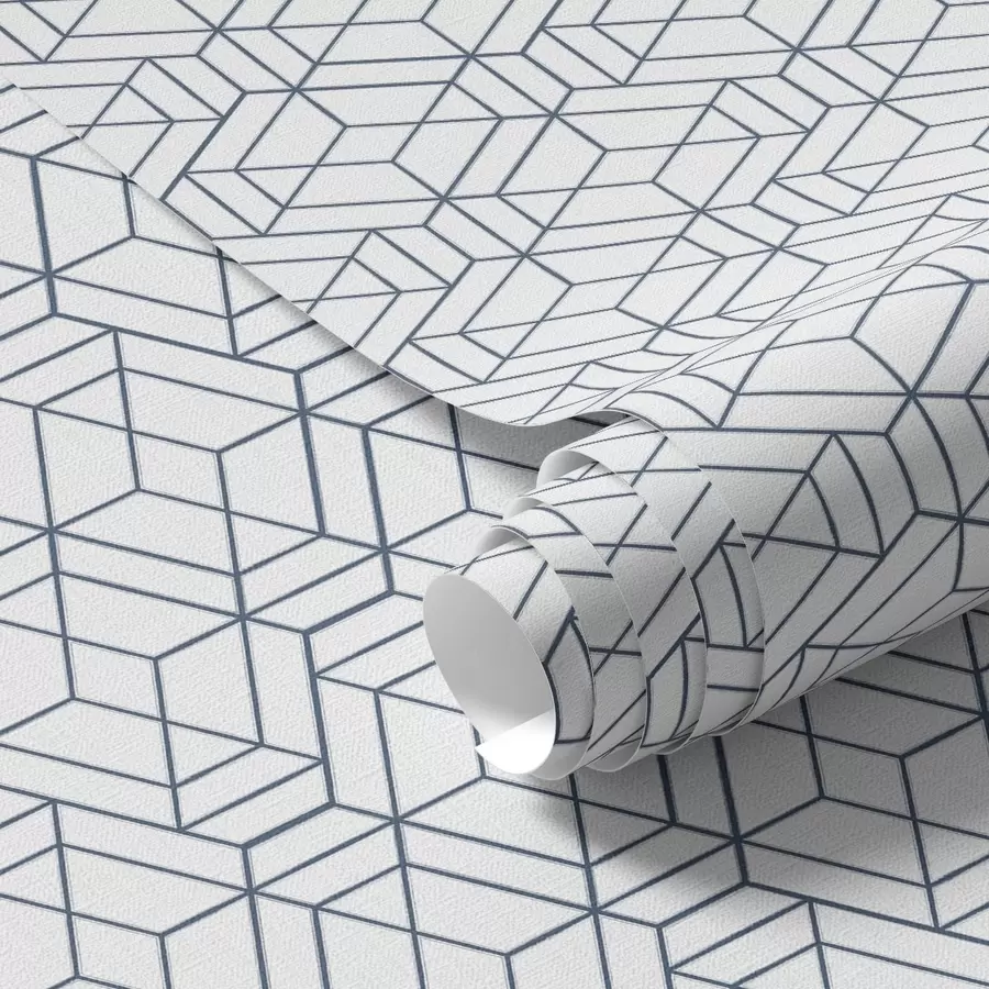 fototapet Fundal alb cu cuburi geometrice tridimensionale albastre a01067