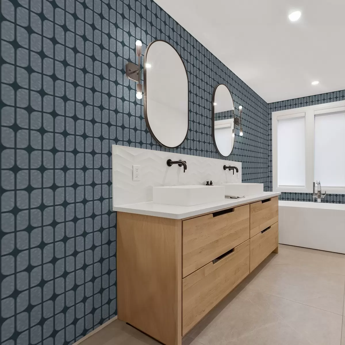 Wallpaper Fundal albastru închis cu mozaic gri din plăci rotunjite a01068v1