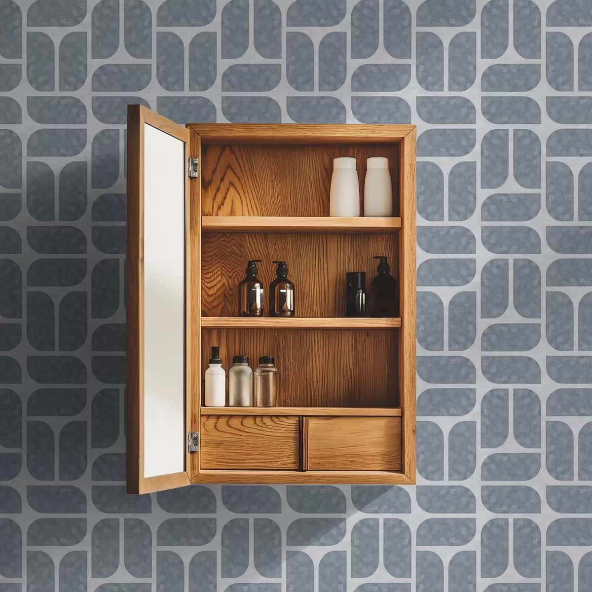 Wallpaper Mozaic gri cu forme rotunjite și dreptunghiulare alternante a01069