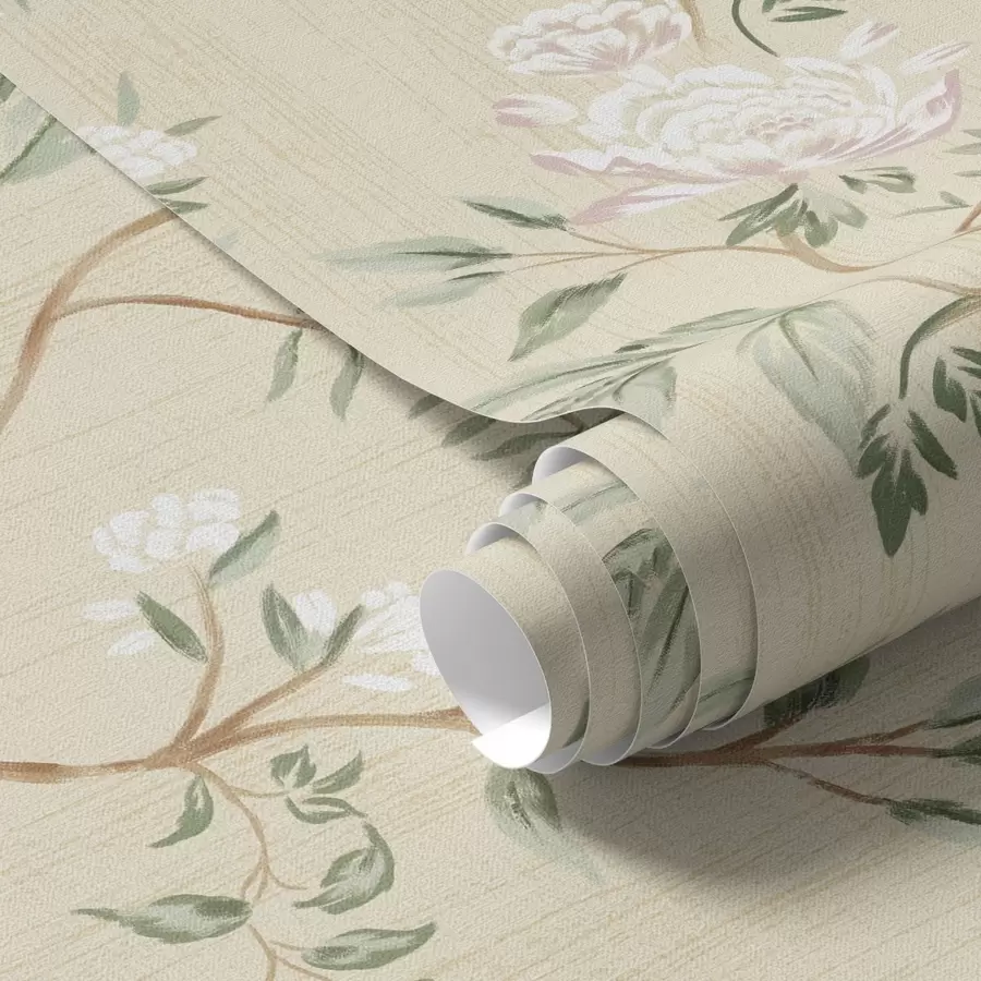 fototapet Ramuri delicate cu flori pe un fundal crem cald a01084