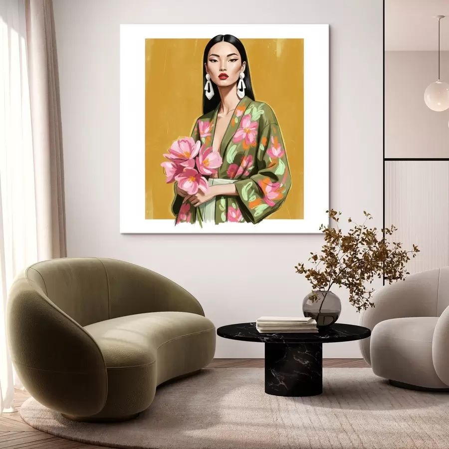 Tablouri Fată cu un buchet de flori s46850