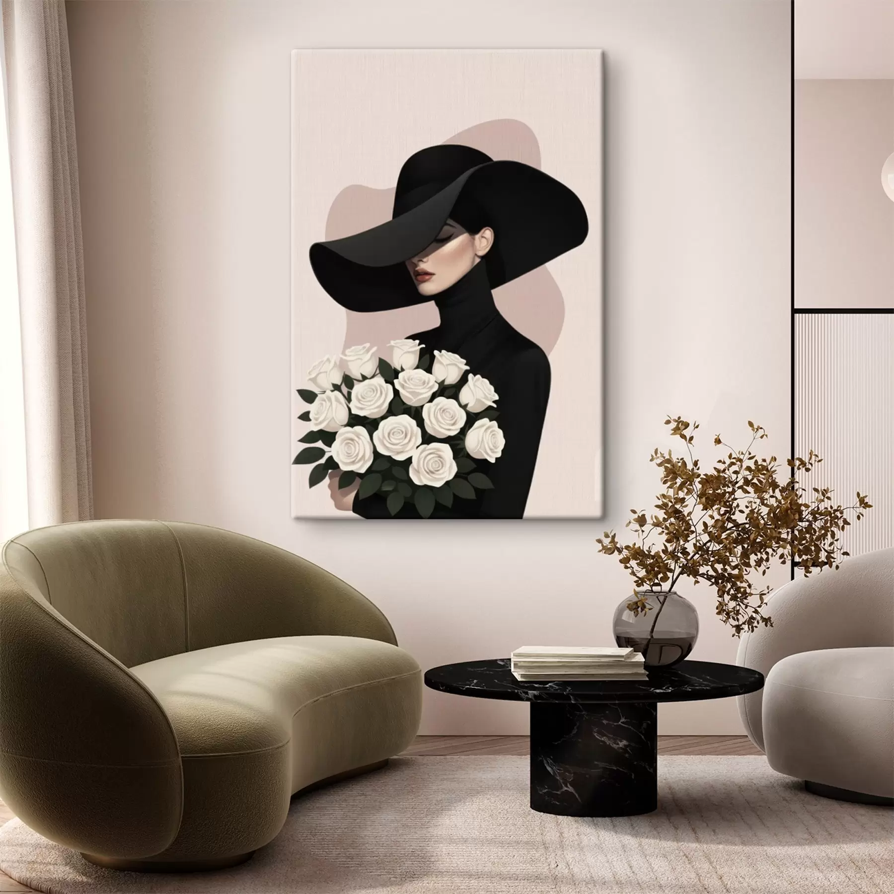 Tablouri Fată cu un buchet de trandafiri s46854