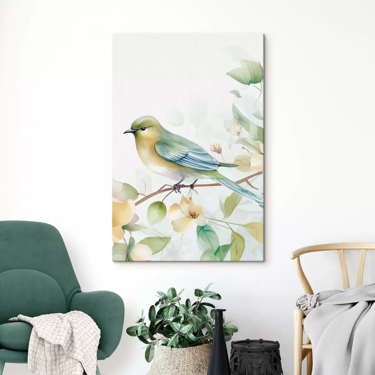 Tablouri Păsărică pe o ramură, imitație de acuarelă s46892