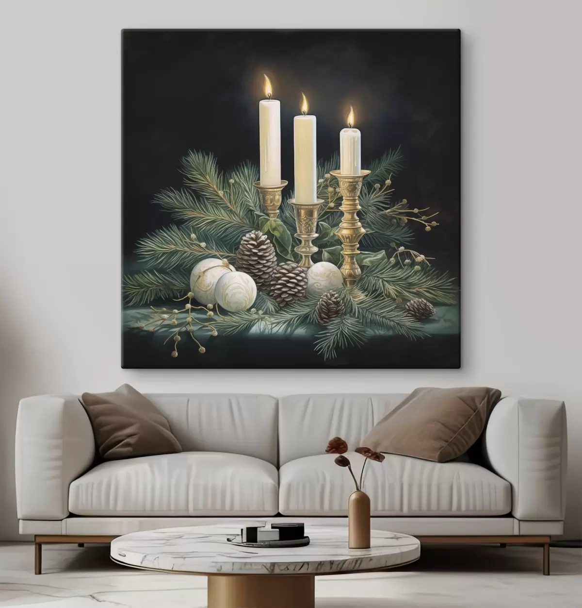 Tablouri Aranjament de Anul Nou, brad și lumânări s46963