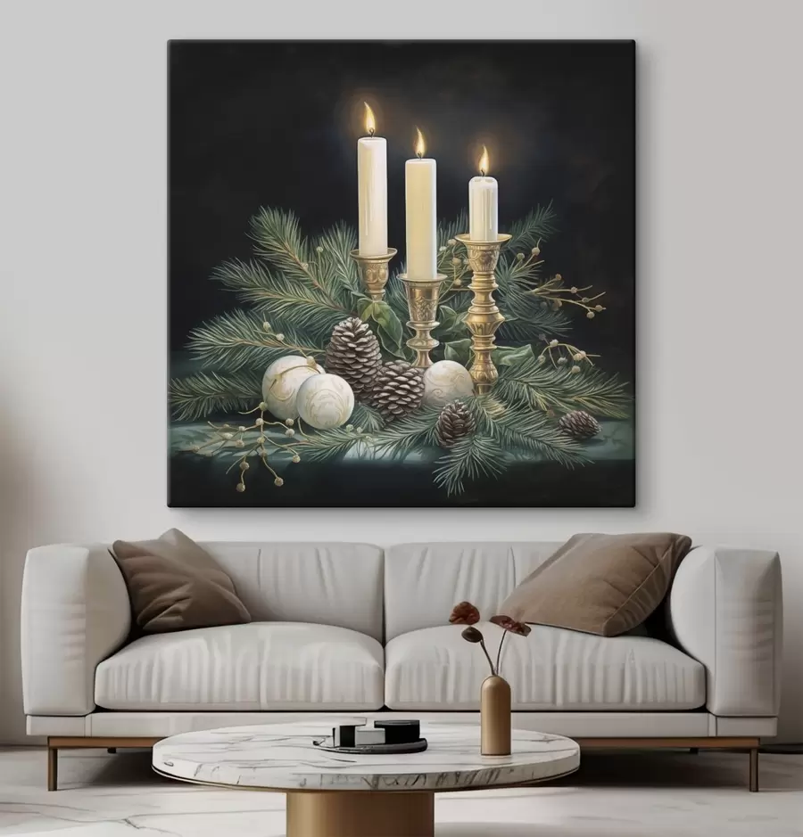 Tablouri Aranjament de Anul Nou, brad și lumânări s46963