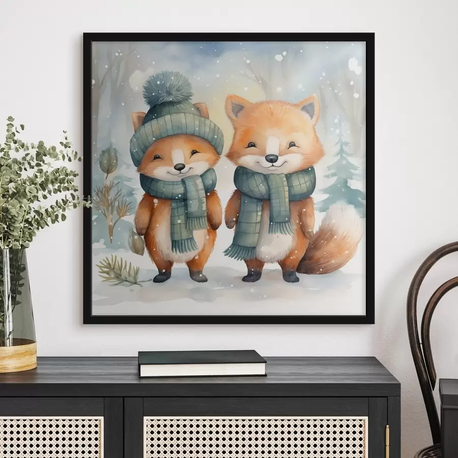 fototapet Două vulpi mici, imitație acuarelă f46969