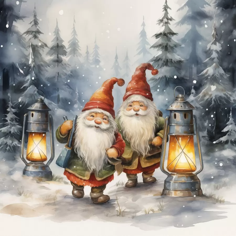 fototapet Gnomii de Anul Nou, imitație de acuarelă f46970