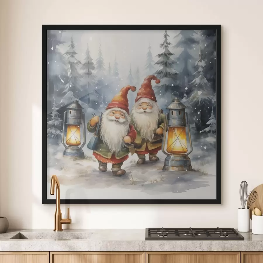 fototapet Gnomii de Anul Nou, imitație de acuarelă f46970