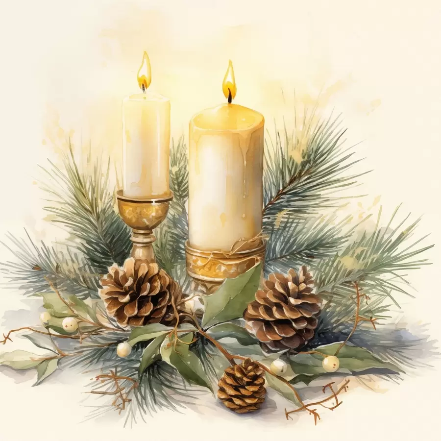 fototapet Aranjament, Anul Nou, Brad și lumânări f46971