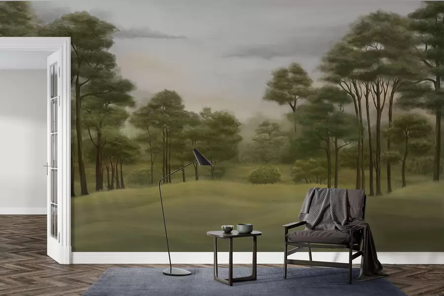 fototapet Peisaj forestier liniștit în nuanțe delicate w02193