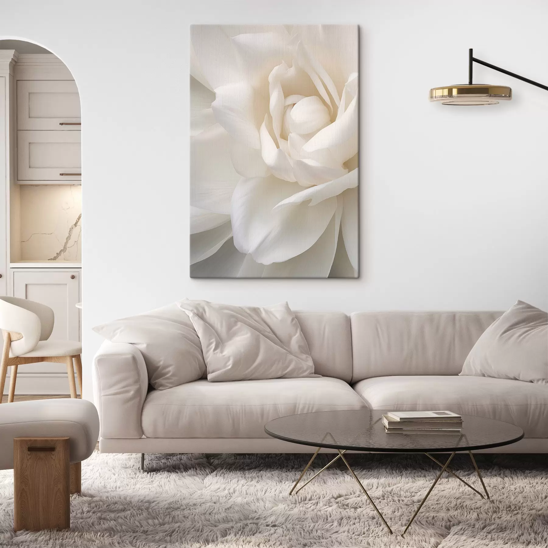Tablouri Floare albă abstractă cu petale delicate, stratificate, artă minimalistă s47025