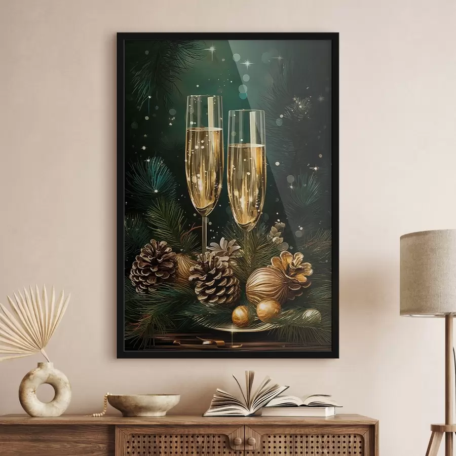 fototapet Compoziție de Anul Nou, pahare de șampanie f46981