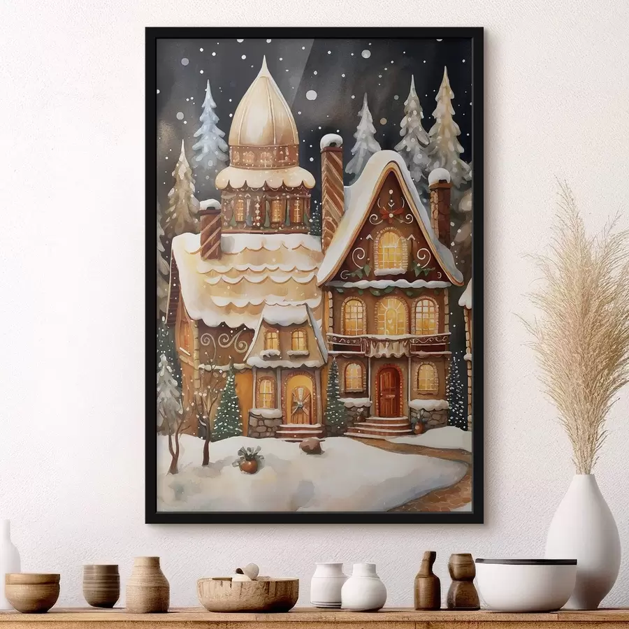 fototapet Case acoperite de zăpadă în pădure f46985