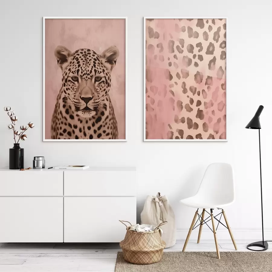 fototapet Portret de ghepard, Model abstract cu imprimare leopard pe un fundal roz d00402
