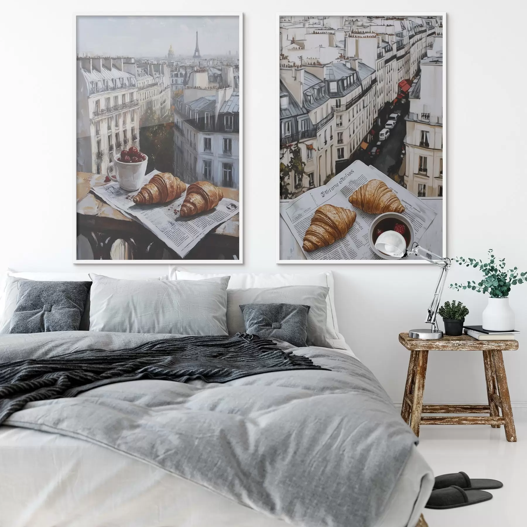 fototapet Vedere a orașului pe un balcon din Paris, turnul Eiffel, căpșuni, cafea, jurnal d00445