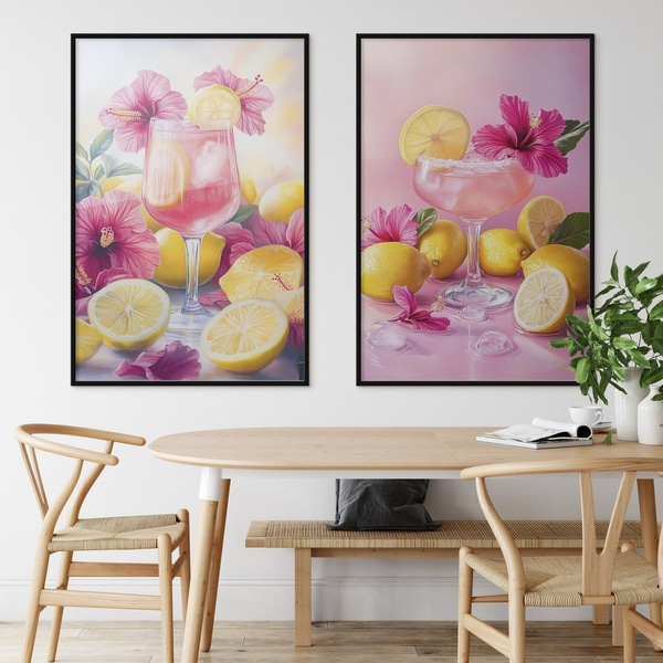 Cocteiluri cu flori de hibiscus și lămâi, vară, suculent, stil acuarelă