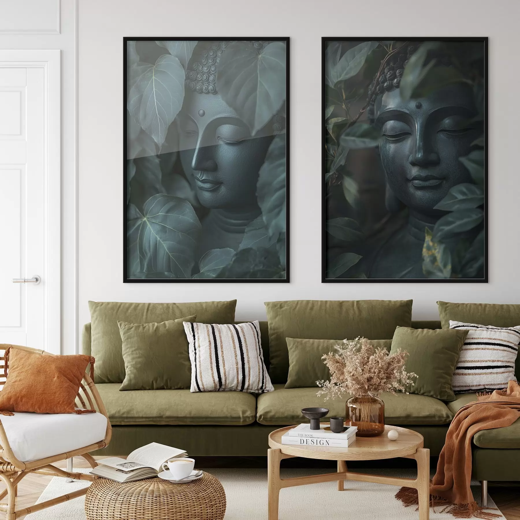 fototapet Buddha meditativ în frunze verzi, budism, tropical, realism d00447