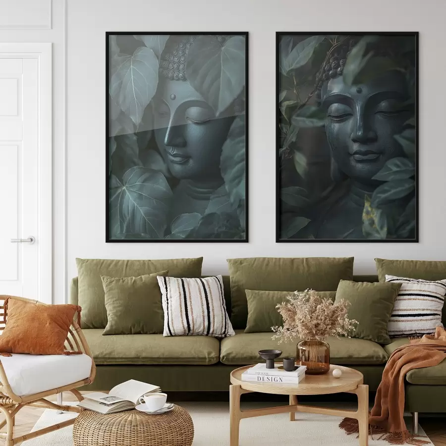 fototapet Buddha meditativ în frunze verzi, budism, tropical, realism d00447