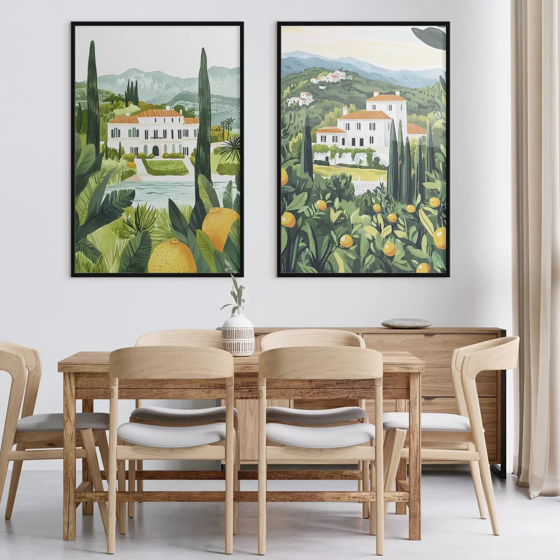 fototapet Peisaje mediteraneene cu copaci și case, coasta mării, Spania d00450