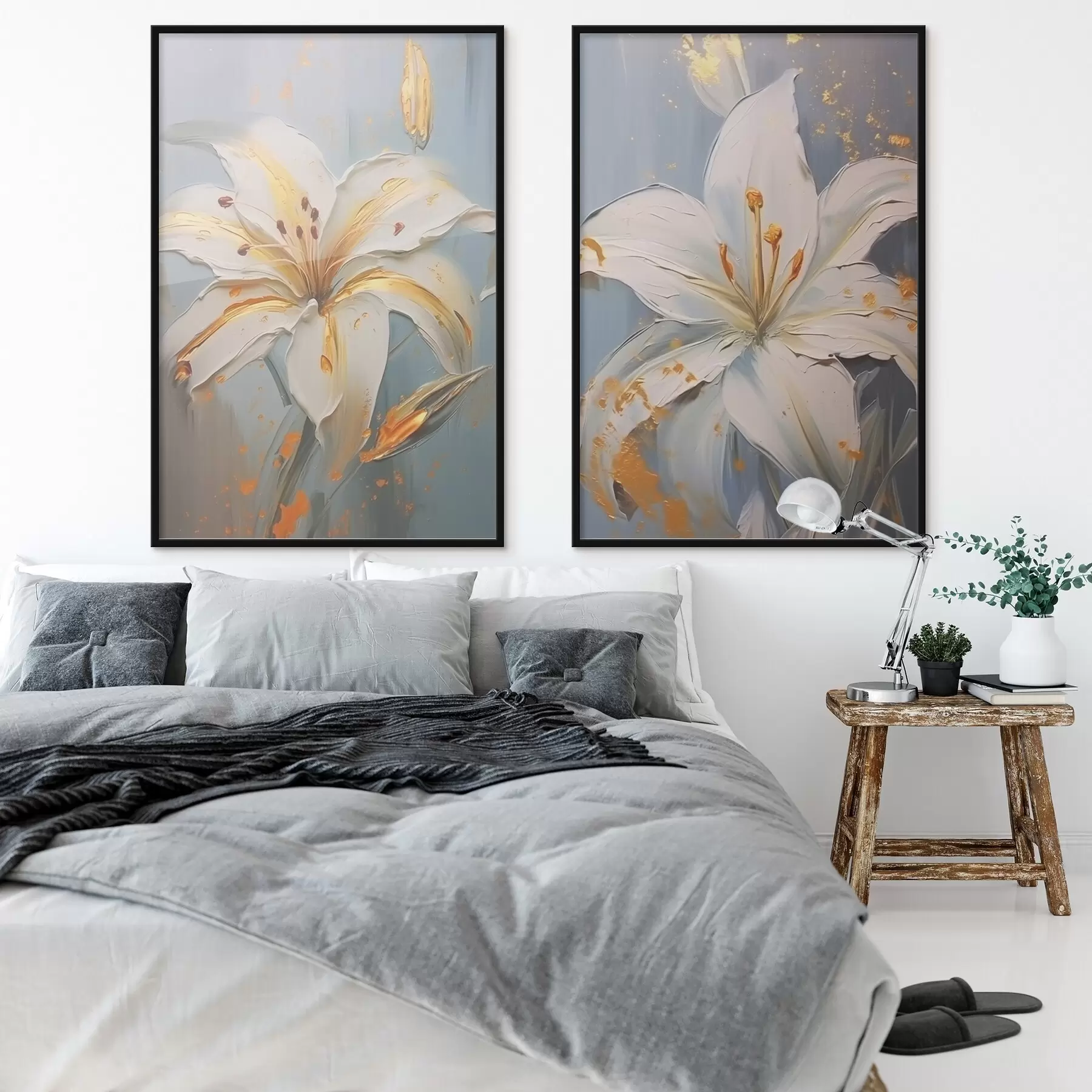 fototapet Crini albi cu stropi galbeni pe un fundal albastru d00497