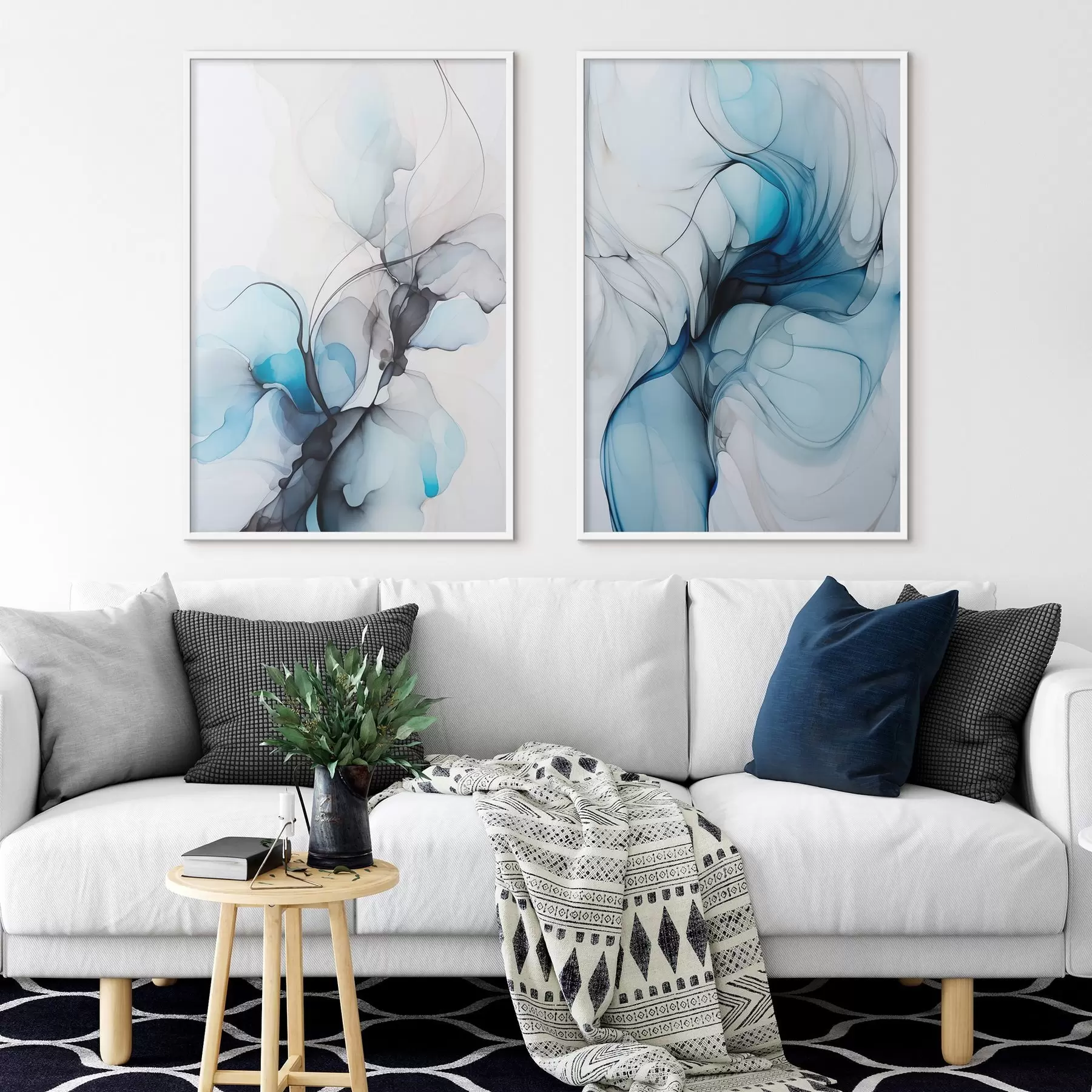 fototapet Compoziție abstractă cu linii fluide și petale translucide în nuanțe de albastru, alb și bej, imitație de cerneală alcoolică d00523