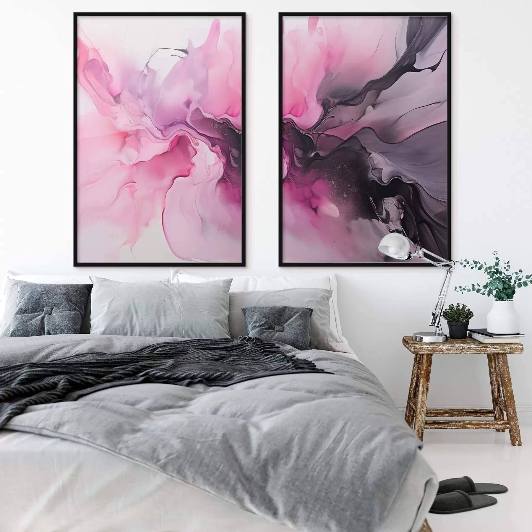 fototapet Vârtejurile abstracte de roz, violet și negru se îmbină într-o compoziție fluidă, organică, creând un sentiment de mișcare d00532