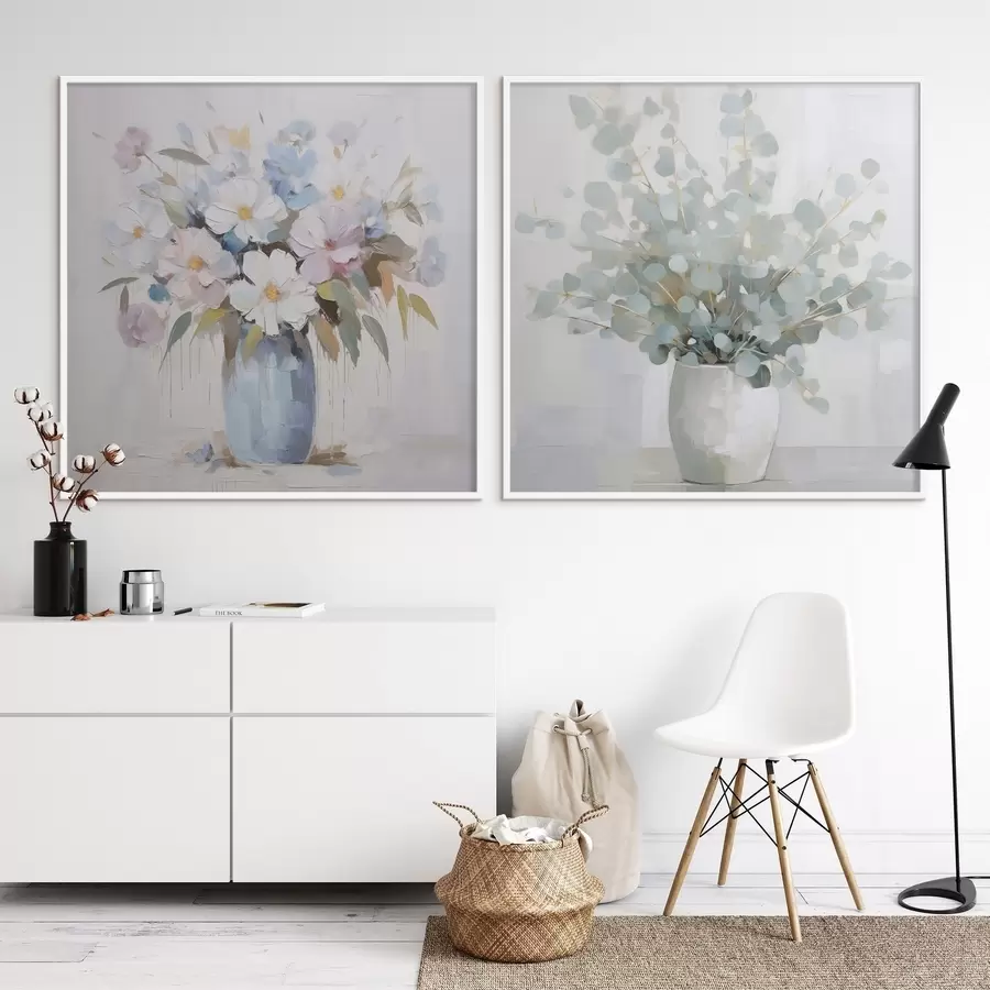 fototapet Flori și pictură imitație eucalipt d01017