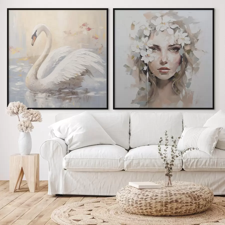 fototapet Lebădă și portretul unei fete, pictură imitație d01030