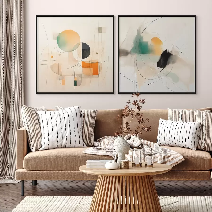 fototapet Diptic abstract cu forme circulare și linii dinamice d00981