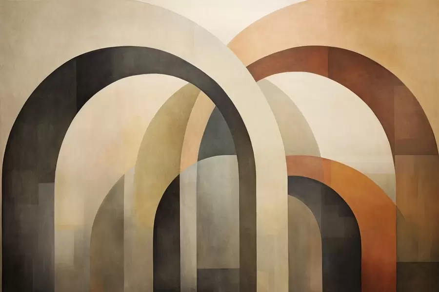 fototapet Arce geometrice abstracte texturate în tonuri pământii de bej, maro și gri, un design arhitectural modern stratificat w09611