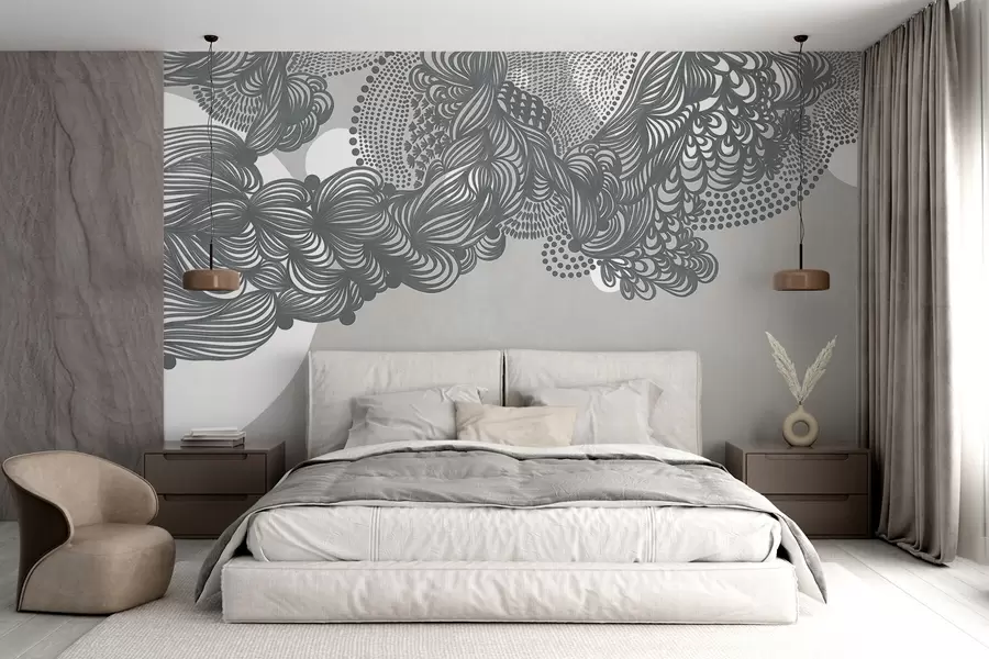 fototapet Design abstract texturat pe fundal gri, cu linii complexe și texturi punctate w09621v1