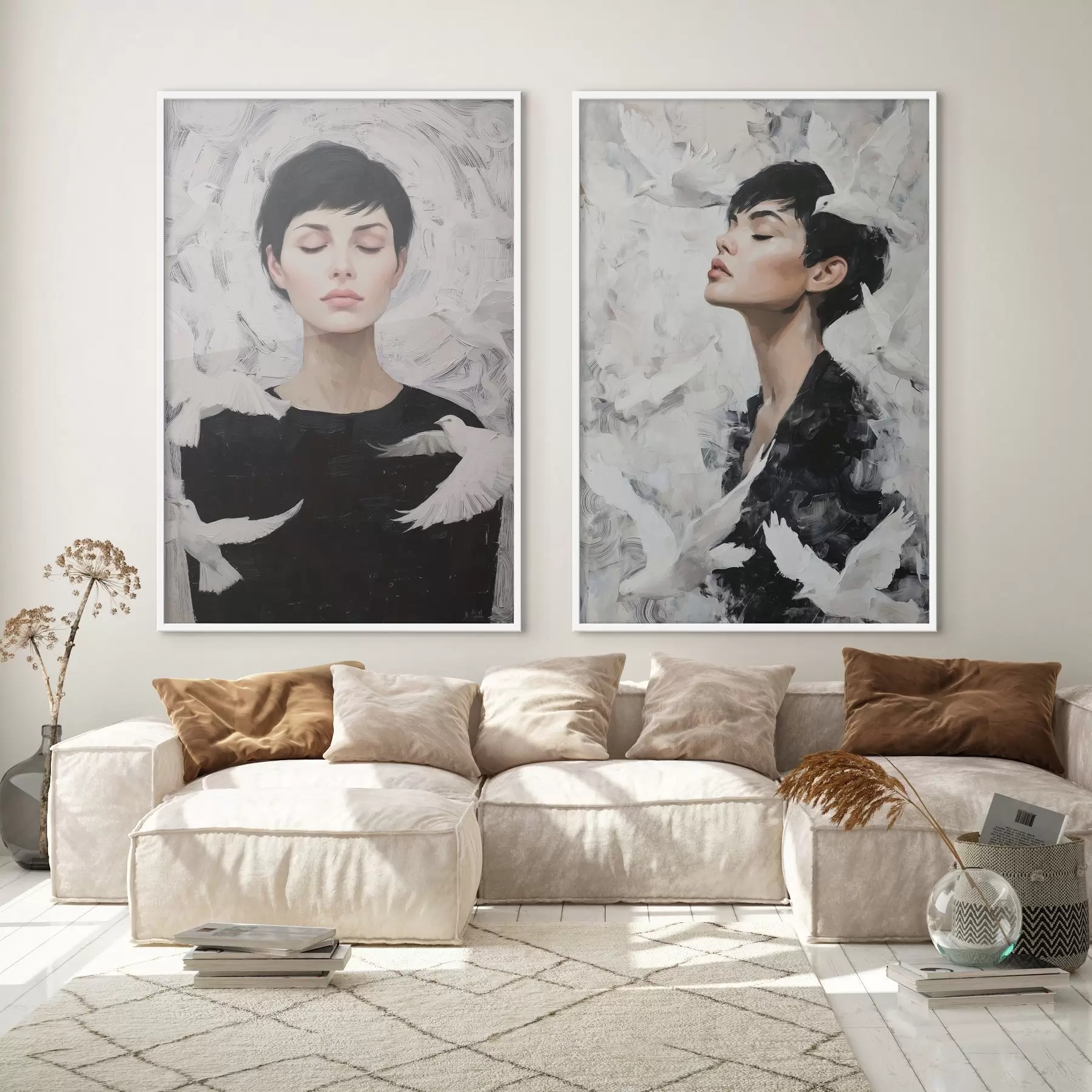 fototapet Femeie cu porumbei d00923