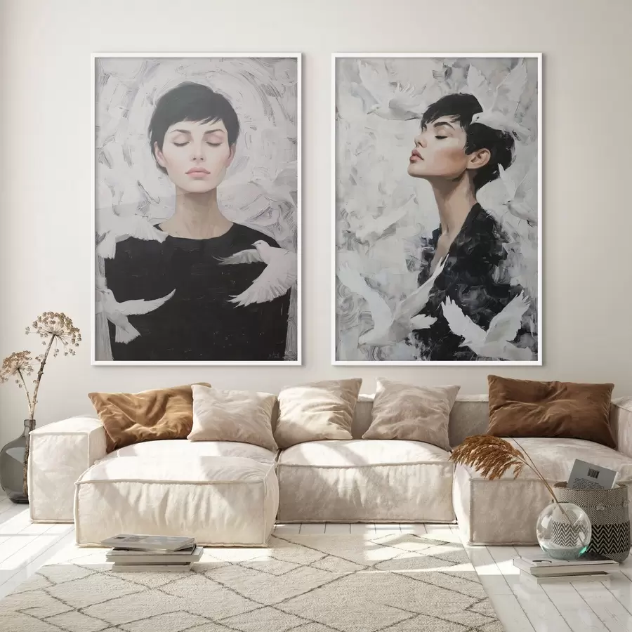 fototapet Femeie cu porumbei d00923