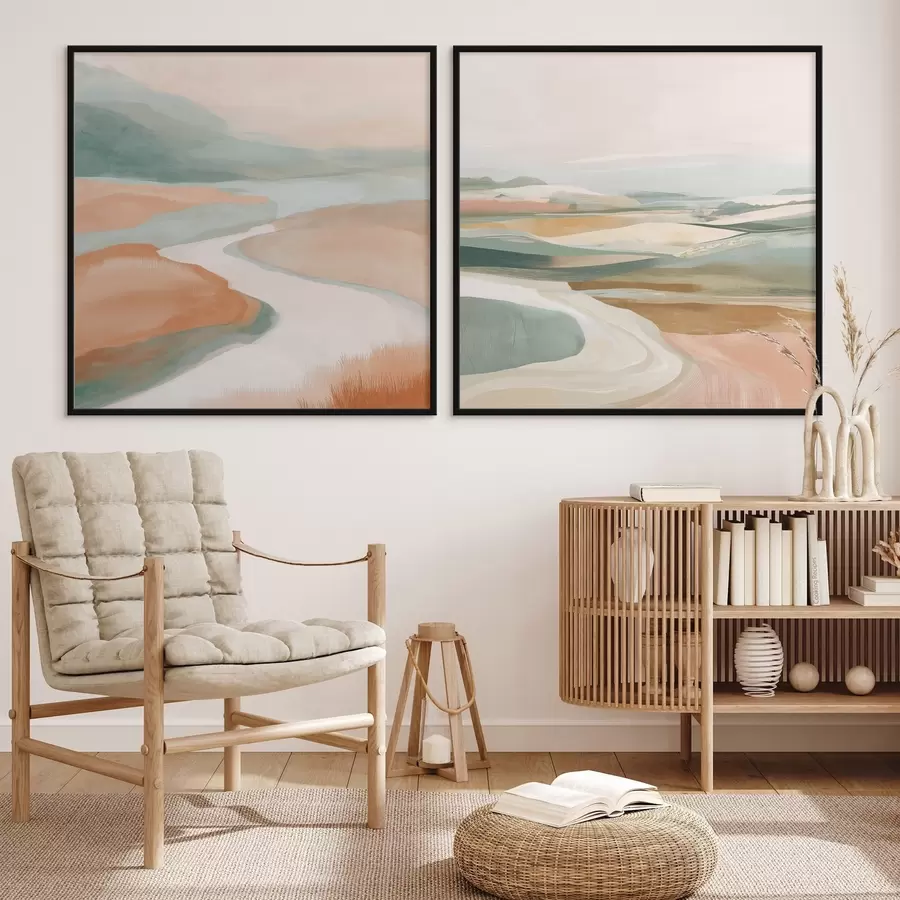 fototapet Dealuri abstracte și râu în paleta pastelată d00896