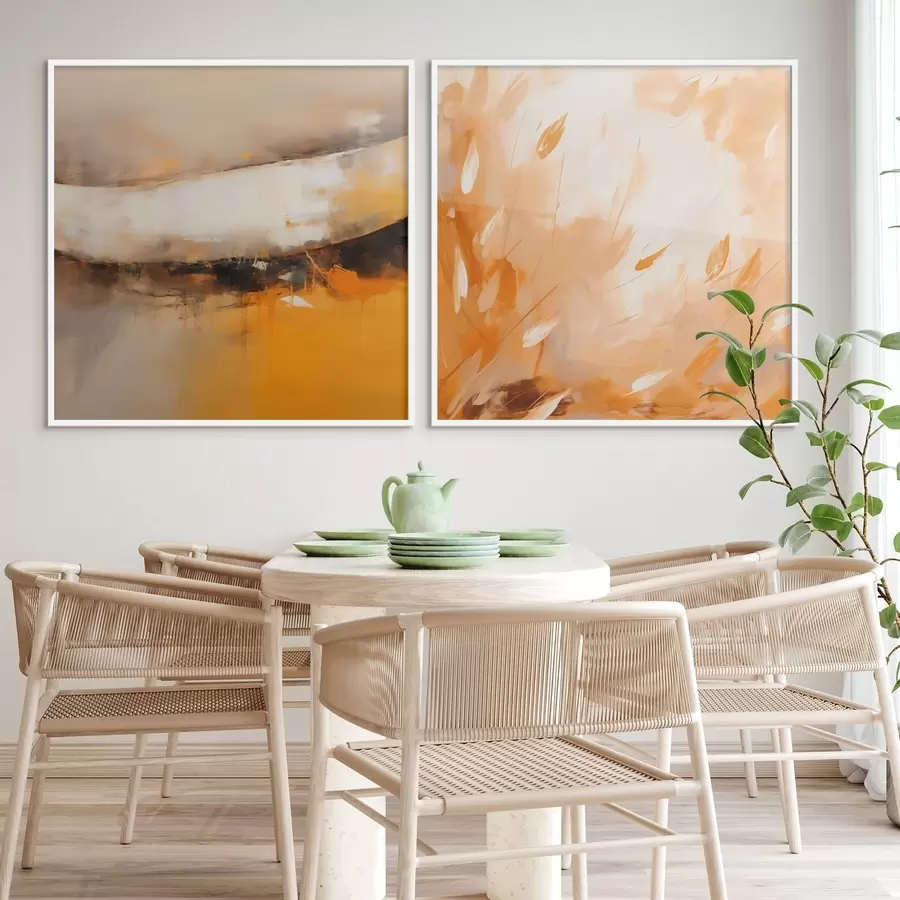 fototapet Diptic abstract în stil ulei, în tonuri de galben-portocaliu și negru d00897
