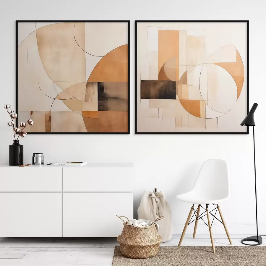 fototapet Abstracție modernă cu cercuri și linii în culori de cafea cu lapte d00898