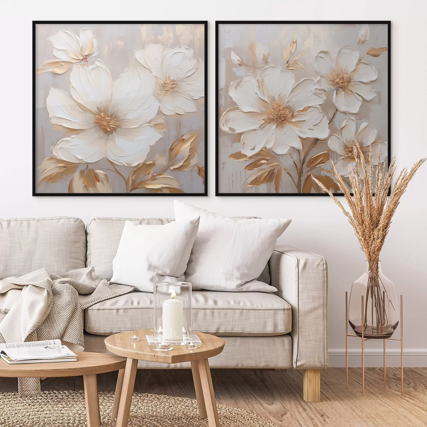 fototapet Diptic cu flori mari în culori calde și luminoase d00927