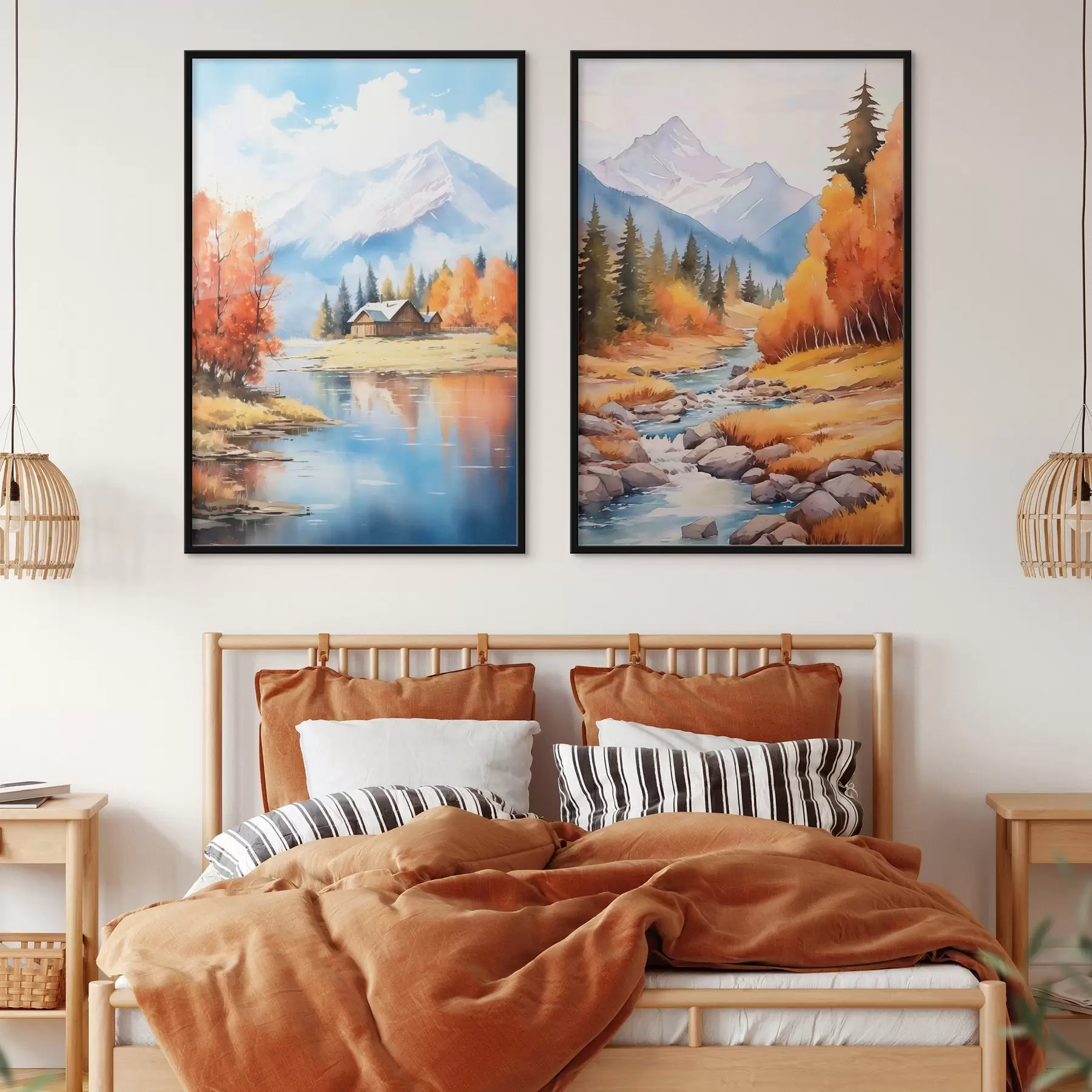 fototapet Peisaj montan de toamnă cu lac și râu d00929