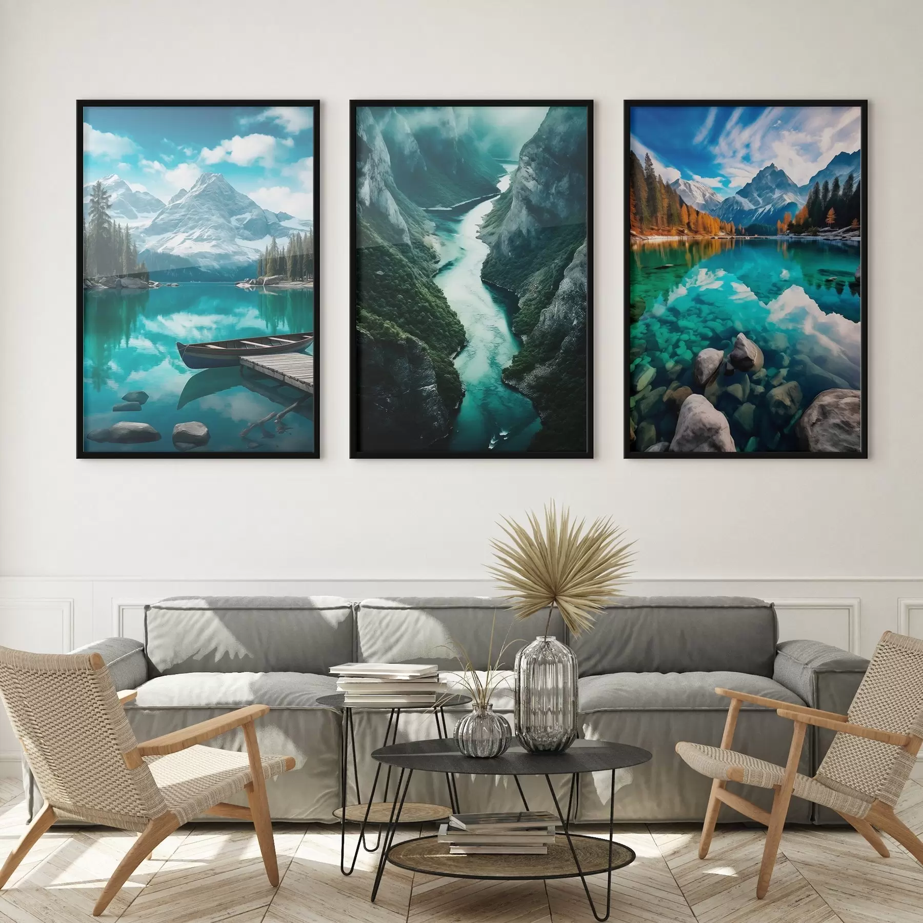 fototapet Lacuri alpine și priveliști ale fiordurilor în nuanțe reci de verde-albastru d00961