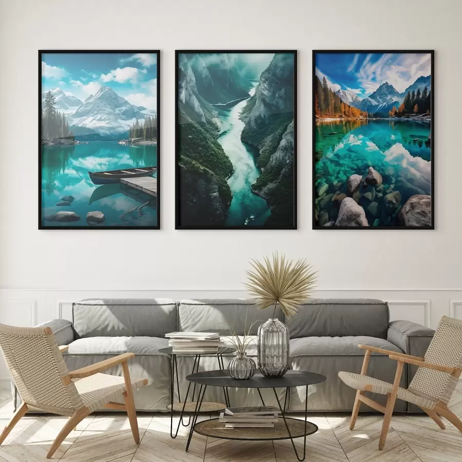 fototapet Lacuri alpine și priveliști ale fiordurilor în nuanțe reci de verde-albastru d00961