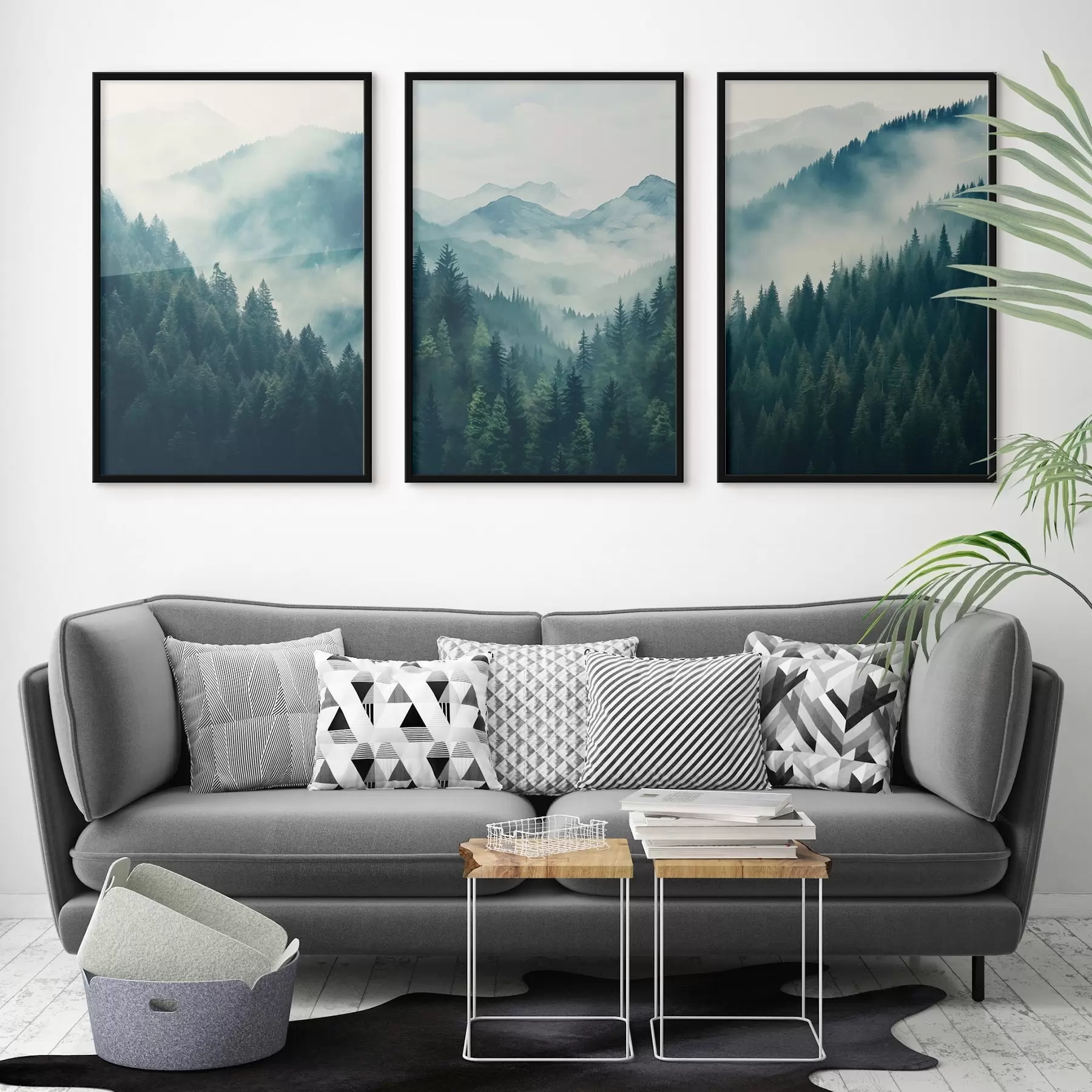 fototapet Munții de pin învăluiți în nuanțe delicate de verde și albastru d00964