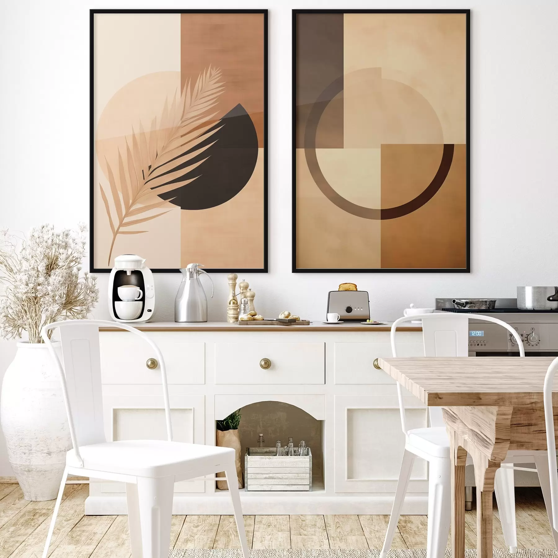 fototapet Geometrie în teracotă și bej cu motiv de frunze de palmier d00968