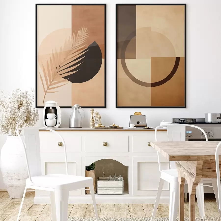 fototapet Geometrie în teracotă și bej cu motiv de frunze de palmier d00968