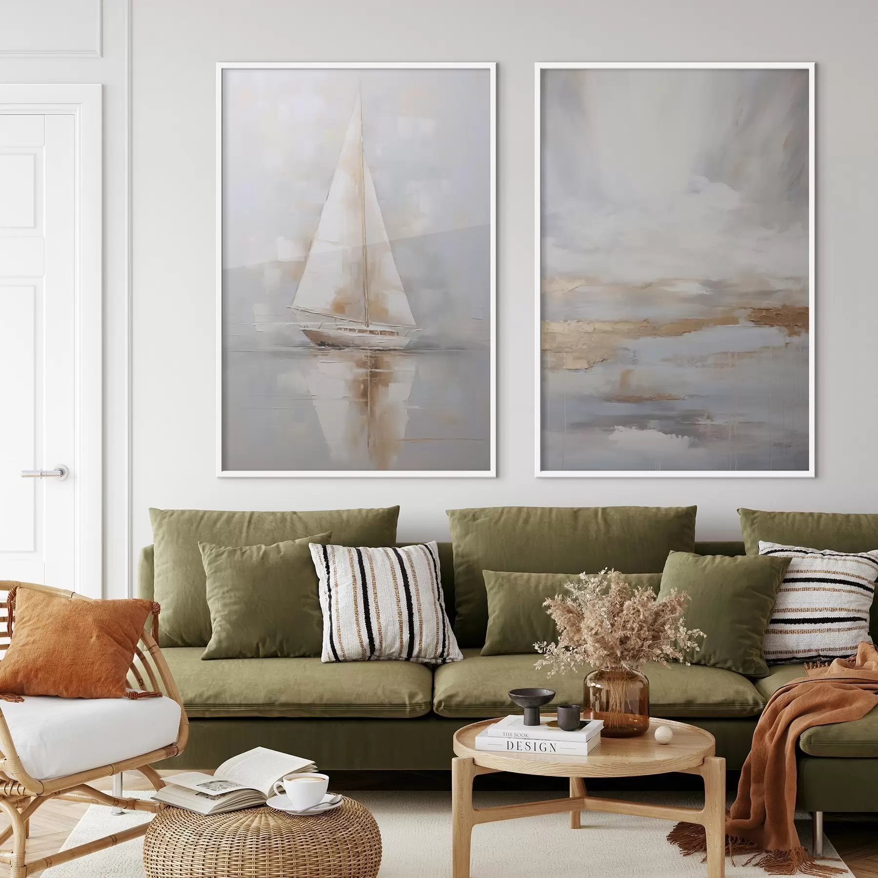 fototapet Barcă cu pânze și compoziție abstractă imitație de pictură d00999